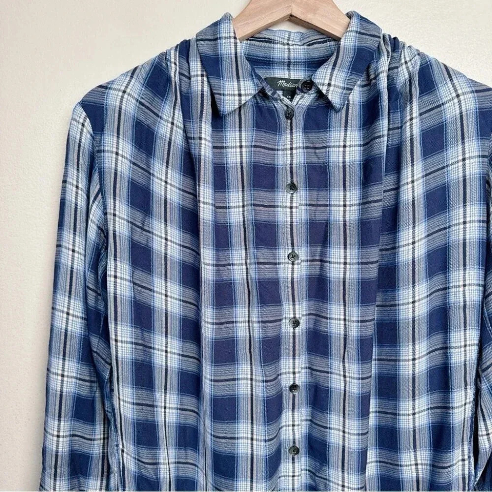 Madewell Womens Size Xsmall Central  Lansford Plaid Blue Long Sleeve - Picture 7 of 13
